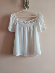 Біла блуза, блузка вільного крою з вирізом каре, р. 14