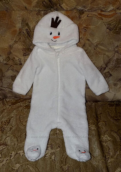 Новогодний костюм снеговика с капюшоном Оrsdino 4-6мес 68см
