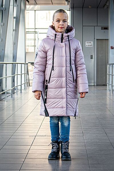 Зимове подовжене пальто - пуховик куртка на дівчинку зріст 128-134, 140