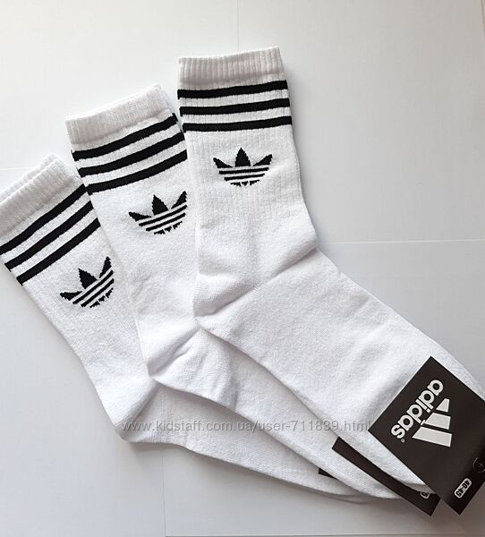 6 пар Шкарпетки чоловічі Adidas. 40-45р. Білі. Високі. Демісезонні. літні.