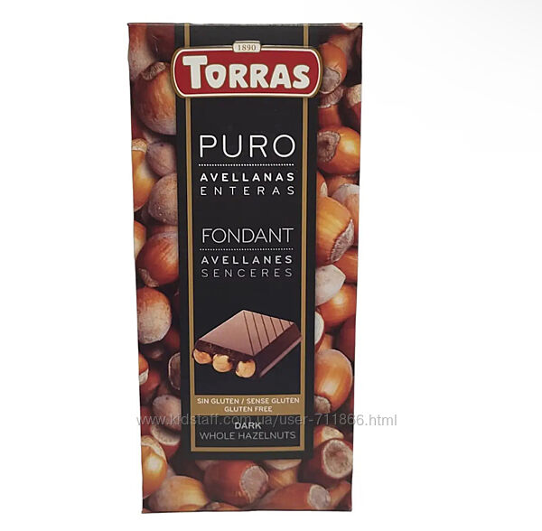 Шоколад черный Torras Puro Fondant с фундуком 200 г Без глютена