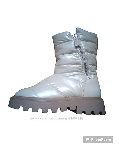 Зимові теплі перламутрові чобітки дутіки Catwalk р 36 сапожки перламутр