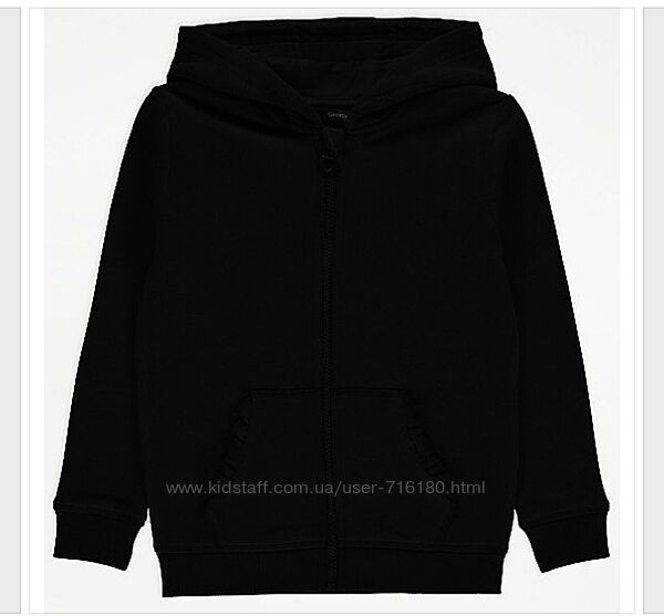 Чорний худі для дівчинки на блискавці з рюшами на кишенях George - 5-6 р