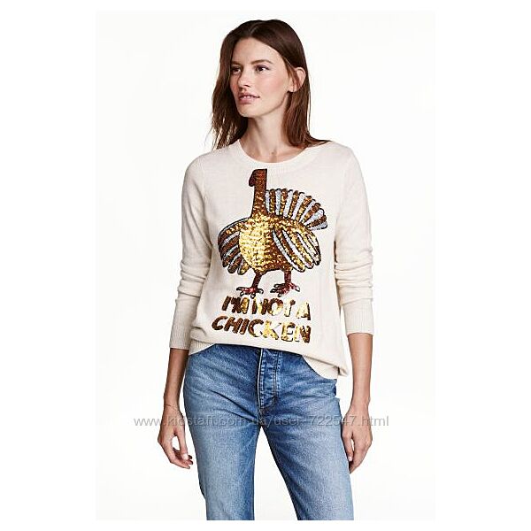Джемпер свитер светр с блестящей вышивкой блестки паетки
