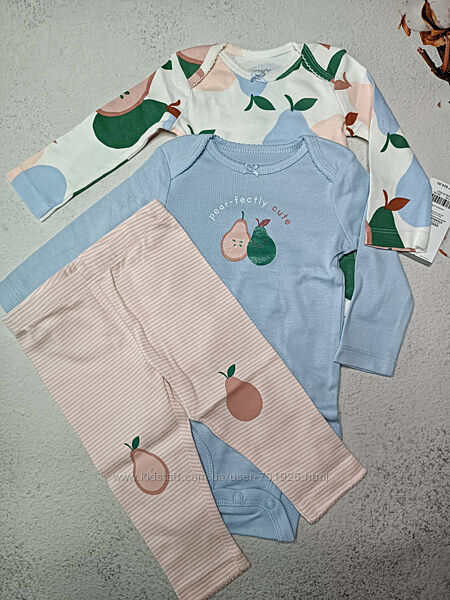 Розм. 3,6,9,12,18,24м Комплекти Carters, картерс, авокадо, бодіки, довгий