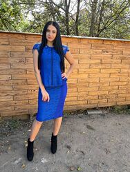 Жіночий синій офісний костюм з спідницею Туреччина