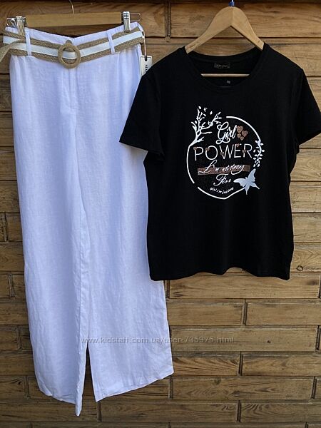 Жіночі білі лляні брюки 48-54 розмір