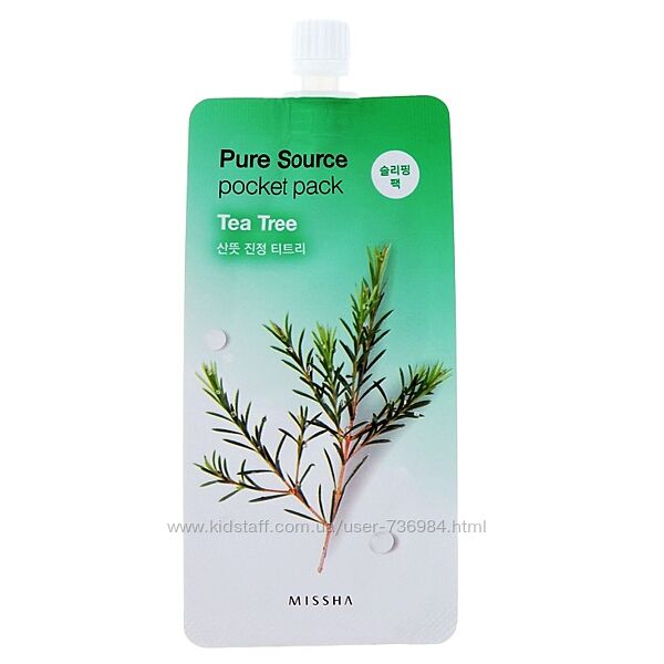 Ночная маска с экстрактом чайного дерева Missha Pure Source Pocket Pack Tea