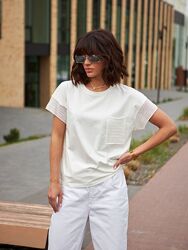 Комфортна комбінована футболка в стилі OVERSIZE з опущеною проймою