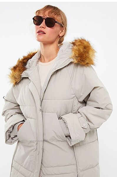 Куртка пальто бежевая с капюшоном на высокий рост