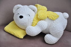 Вязаный плюшевый белый спящий мишка. Hand Made With Love. Ручная работа.
