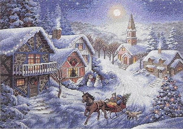 Набір для вишивання хрестиком Поїздка на санях//Sleigh Ride DIMENSIONS