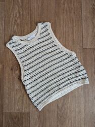 Легкая вязанная хлопковая жилетка в полоску Зара Zara 10-12 лет 152 см