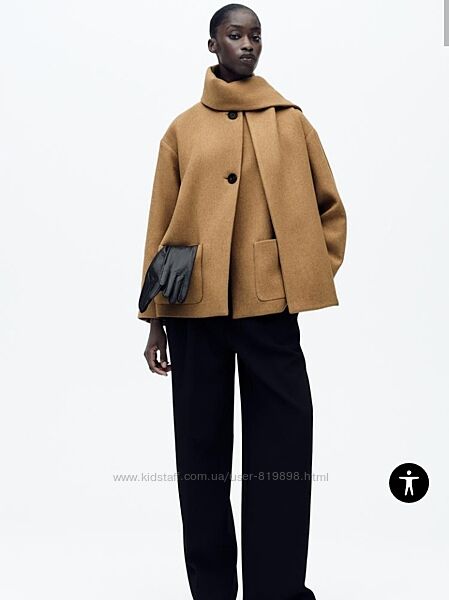 Пальто зі змішаної вовняної тканини з шарфом від zara
