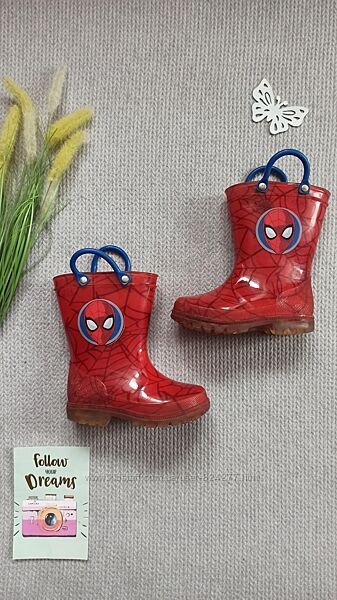 Дитячі гумові миготливі чоботи 22-23 розмір Павук чобітки для хлопчика