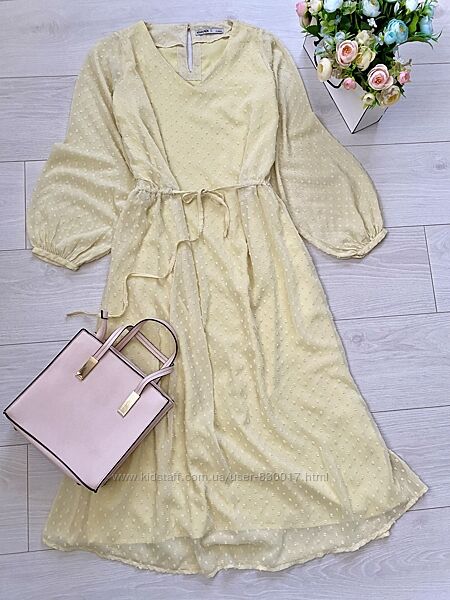 Жовта шифонова сукня міді Khaadi, розмір 8-10