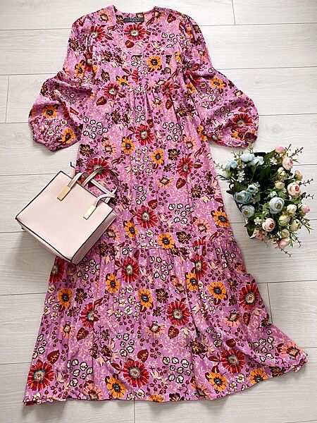 Рожева натуральна сукня в квітах Primark, розмір 12 Eur 40