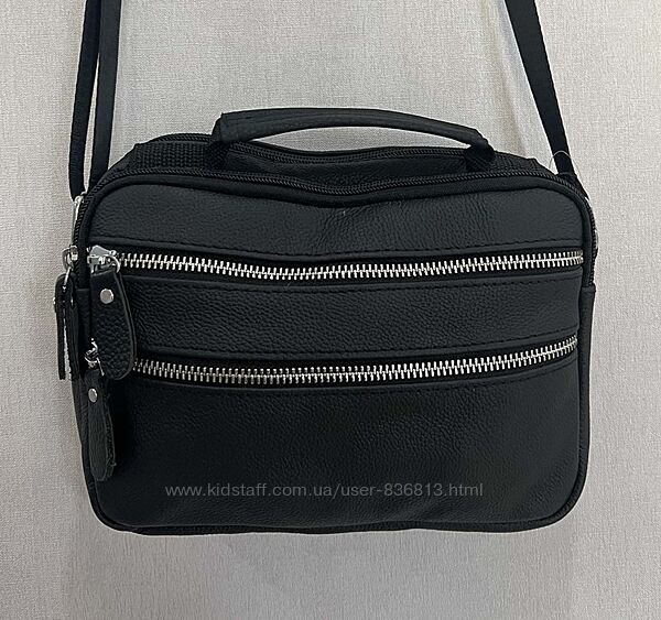 Шкіряна чоловіча сумка es3925-1 Black чорна барсетка через плече 23х16см