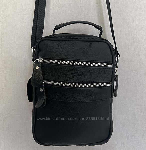 Чоловіча шкіряна сумка es3924-1 Black через плече класична барсетка чорна