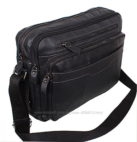 Сумка чоловіча шкіряна es1863 черна через плече для документів А4 ноутбука