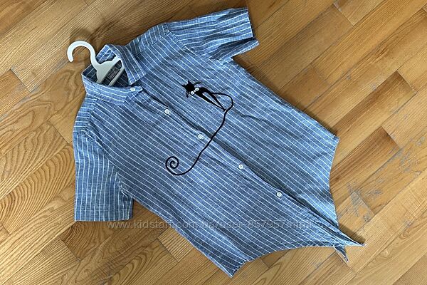 Котоновая рубашка с котиком на 10-12 лет, Турция