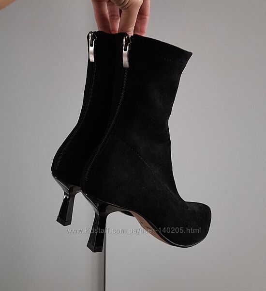 Ботильоны велюровые замшевые стрейчевые каблук шпилька