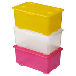 Коробка з кришкою IKEA GLIS рожевий/білий/жовтий 3 шт 17x10 см 200.474.50