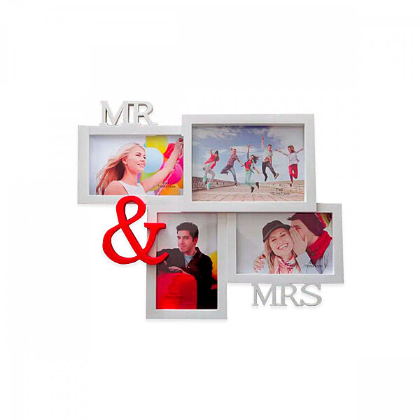 Фоторамка-колаж на 4 фото Mr&Mrs пластик білий XI-158