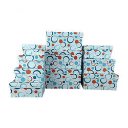 Набір подарункових коробок 10 шт білий з червоно-синіми кругами CLN-089