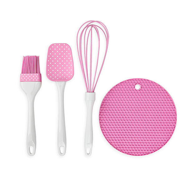 Кухонний набір силіконовий 4 предмети розовий колір CLN-072
