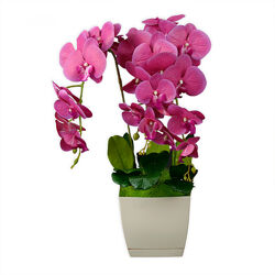 Штучна рожева орхідея в білому кашпо 60 см CLN-022
