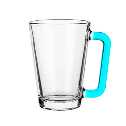 Чашка з блакитною ручкою прозора скляна 250 мл Gl-71616