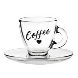 Чашка з блюдцем Coffee скляна прозора 85 мл Gl-7156