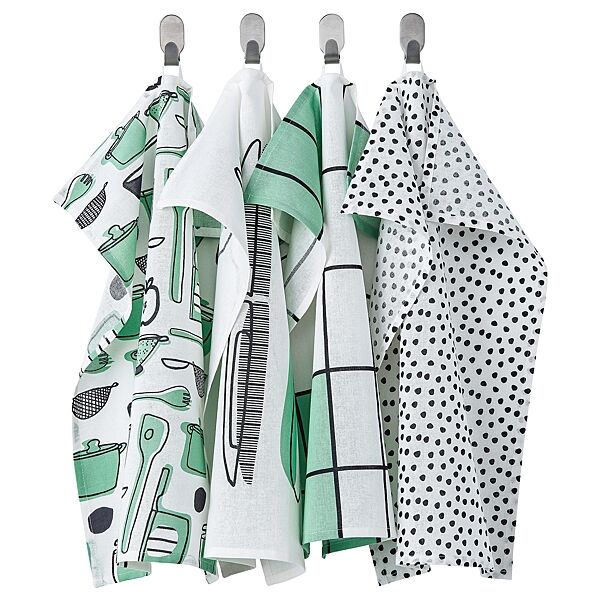 Набір кухонних рушників IKEA RINNIG 4 шт білий з зеленим 45х60 см 604.763.54