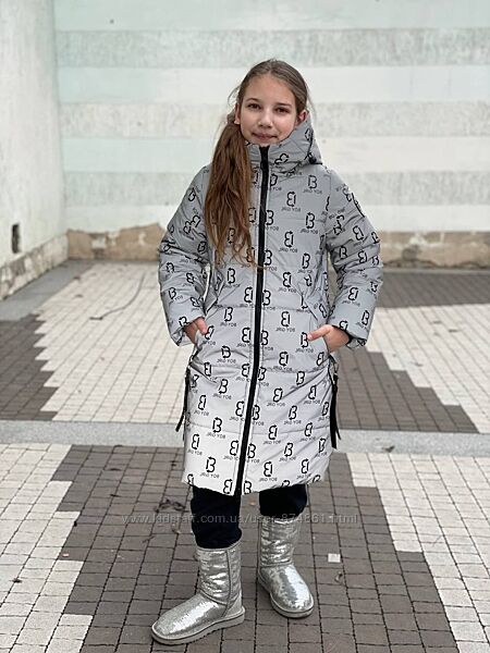 Зимова подовжена термо куртка пальто для дівчинки