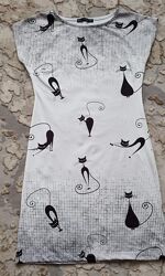 Летнее белое платье с котиками Dem-ro р. XS- S. Турция.