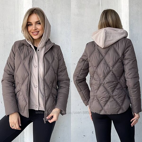 Куртка жіноча з трикотажною підстьожкой та капюшоном демі різні кольори 