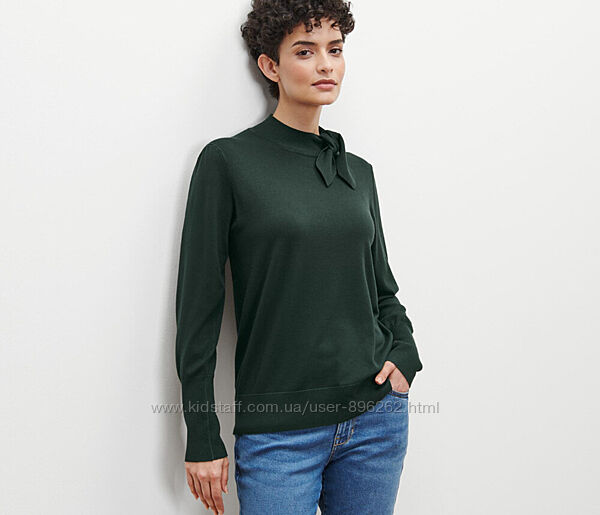 Стильний якісний светр, пуловер тонкої в´язки з бантом від Tchibo Чібо, XS-S