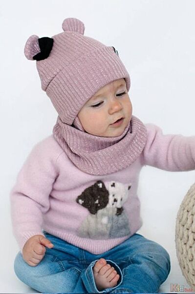 Набір шапка  хомут Дарія рожевого кольору для маленької дівчинки Дембохауc