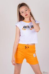 Костюм футболкашорти помаранчеві для дівчинки South Side LOCOLOCO