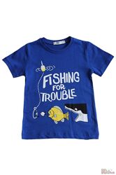 Футболка синя Fishing for Trouble для маленького хлопчика WeWe