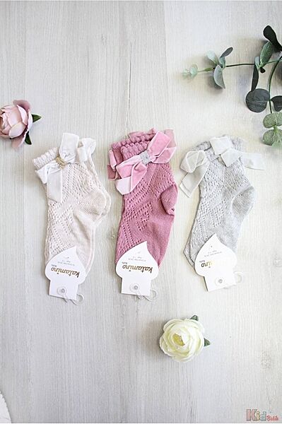 Шкарпетки ажурні з велюровим бантом для дівчинки 1-2 роки Katamino