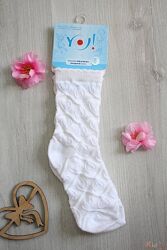 Шкарпетки високі білі з рельєфними сердечками YO