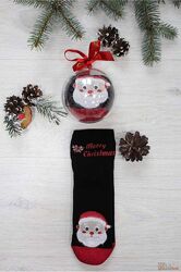Шкарпетки махрові чорні новорічні Кулька з Дідом Морозом 35-40р Pier Lone