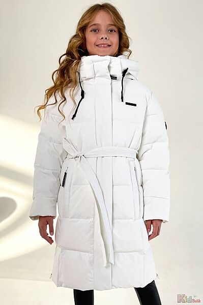 Пальто зимове світло - молочного кольору з капюшоном для дівчинки Puros Poro