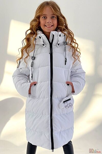 Пальто зимове білого кольору для дівчинки Puros Poro