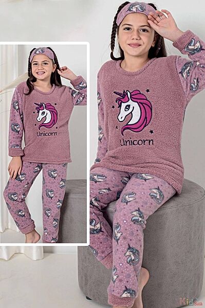 Піжама утеплена рожева Unicorn для дівчинки Minimoon
