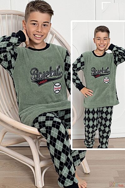Піжама зелена утеплена для хлопчика Baseball League Minimoon