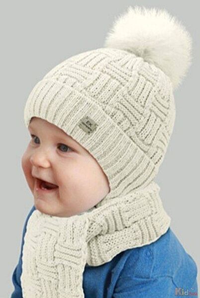 Комплект шапка та шарф молочні Берті для хлопчика Elf Kids
