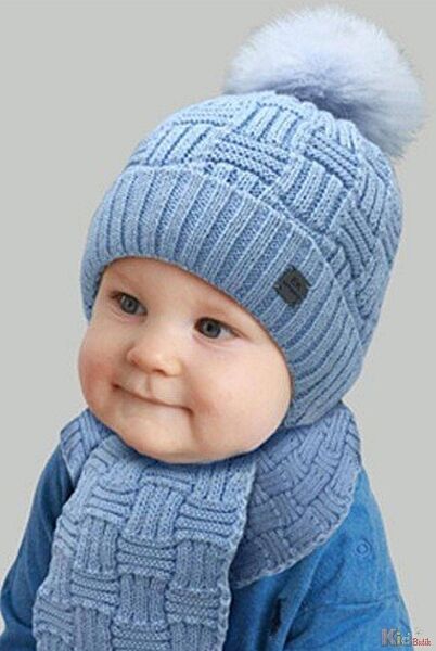 Комплект шапка та шарф блакитні Берті для хлопчика Elf Kids